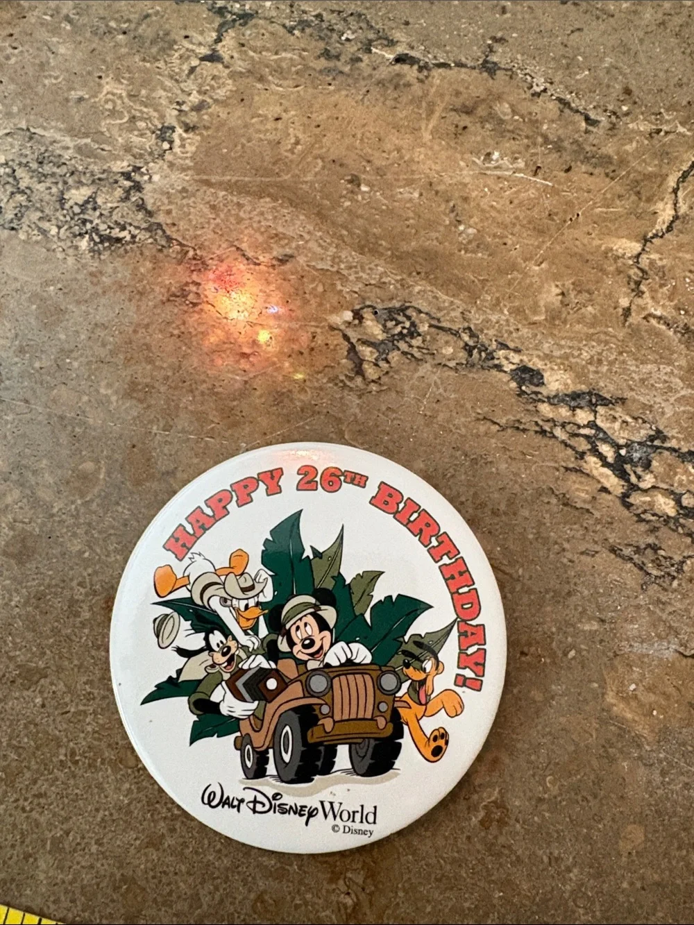 Disney Happy 26th Birthday Button – White, Green, Orange pin